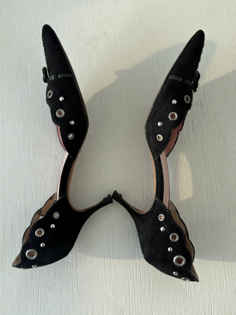 Vintage Prada Y2K Suede Eyelet Bow Kitten Heels EU 37 - Picture 4 of 9